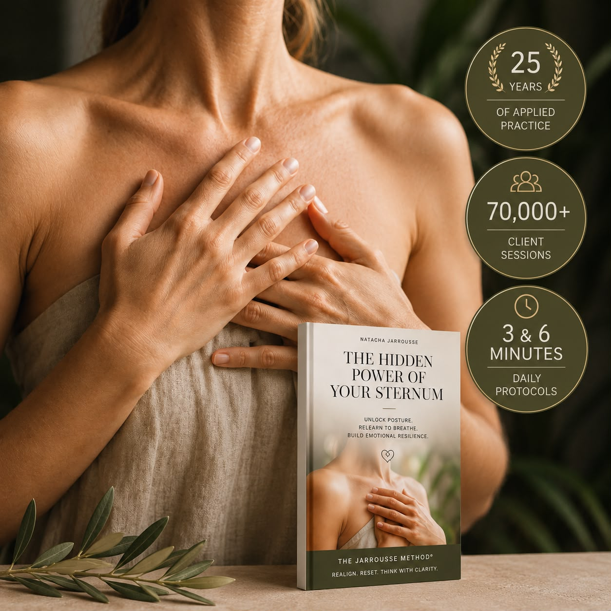 Hands gently guiding the sternum alignment